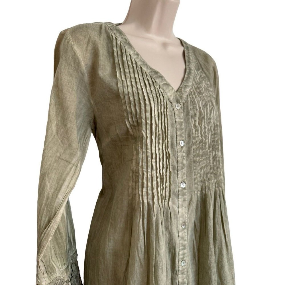 Raga Pintuck Pleat Lace Sleeve Green Shirt Dress Size XS oversized NWT - Picture 3 of 12